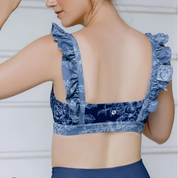 POPFLEX Blue Floral Ruffle Bra Intimates - Picture 1 of 8